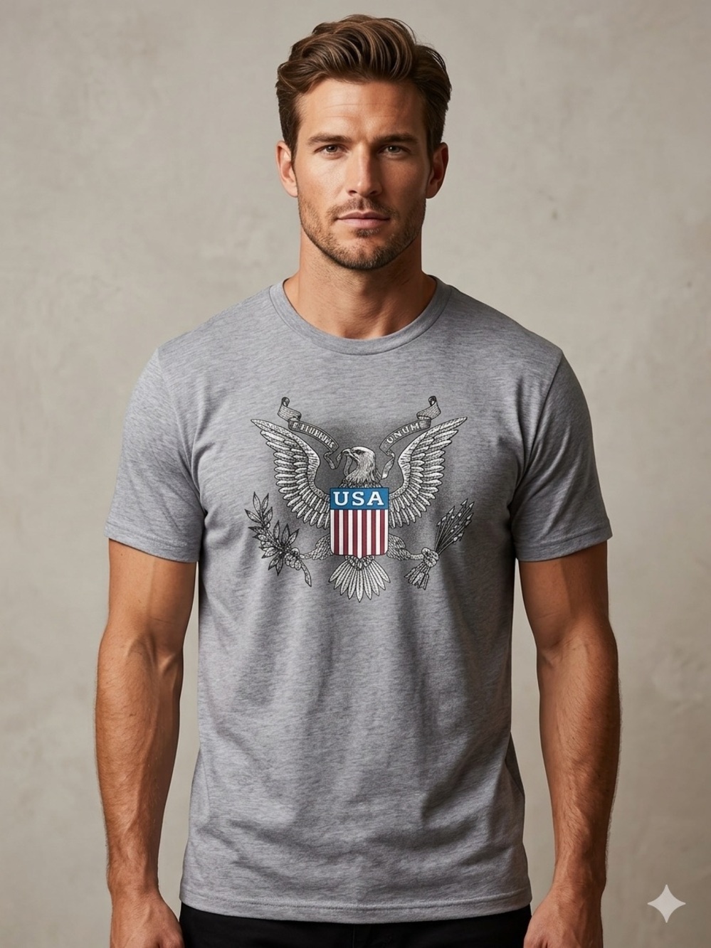 Men's Gray USA Eagle Graphic Crewneck Tee